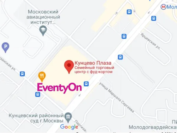 Схема проезда к EventyOn в ТЦ Кунцево Плаза: вход с Ярцевской улицы