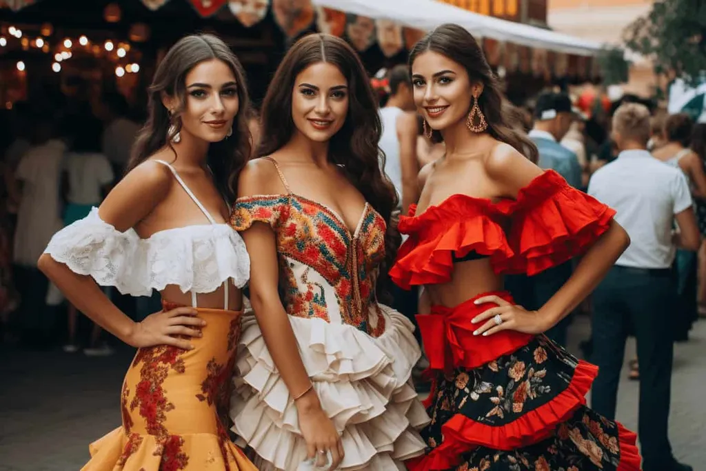 Гостьи в ярких испанских нарядах на корпоративной вечеринке EventyOn