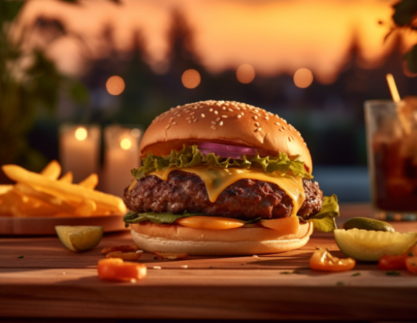 BBQ на террасе: бургер с говядиной, стейк-салат и меренговый рулет (18+)