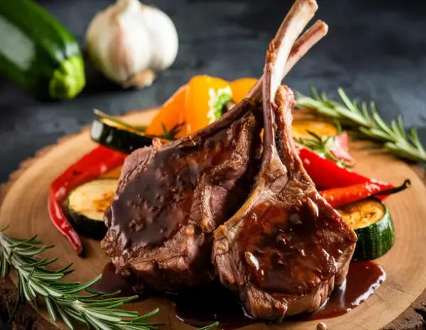 Мясное трио: татаки, щёчки, каре и панна котта