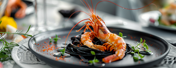 Итальянское утро: cформатино ди рикотта, черные лингвини с лангустинами и ягодный тарт