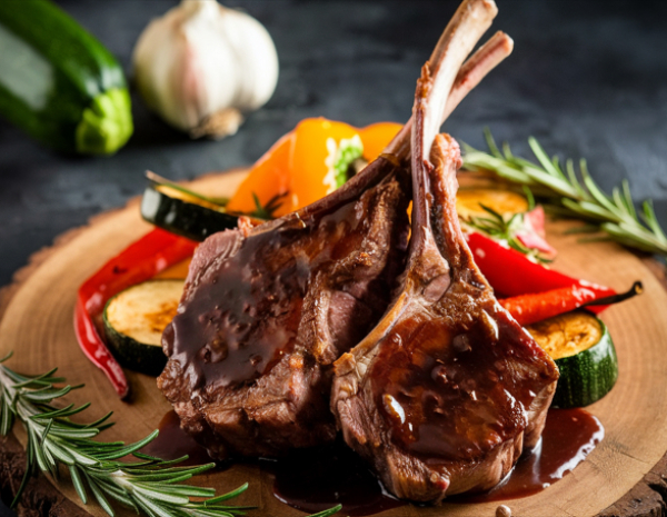 Мясное трио: татаки, щёчки, каре и панна котта (18+)