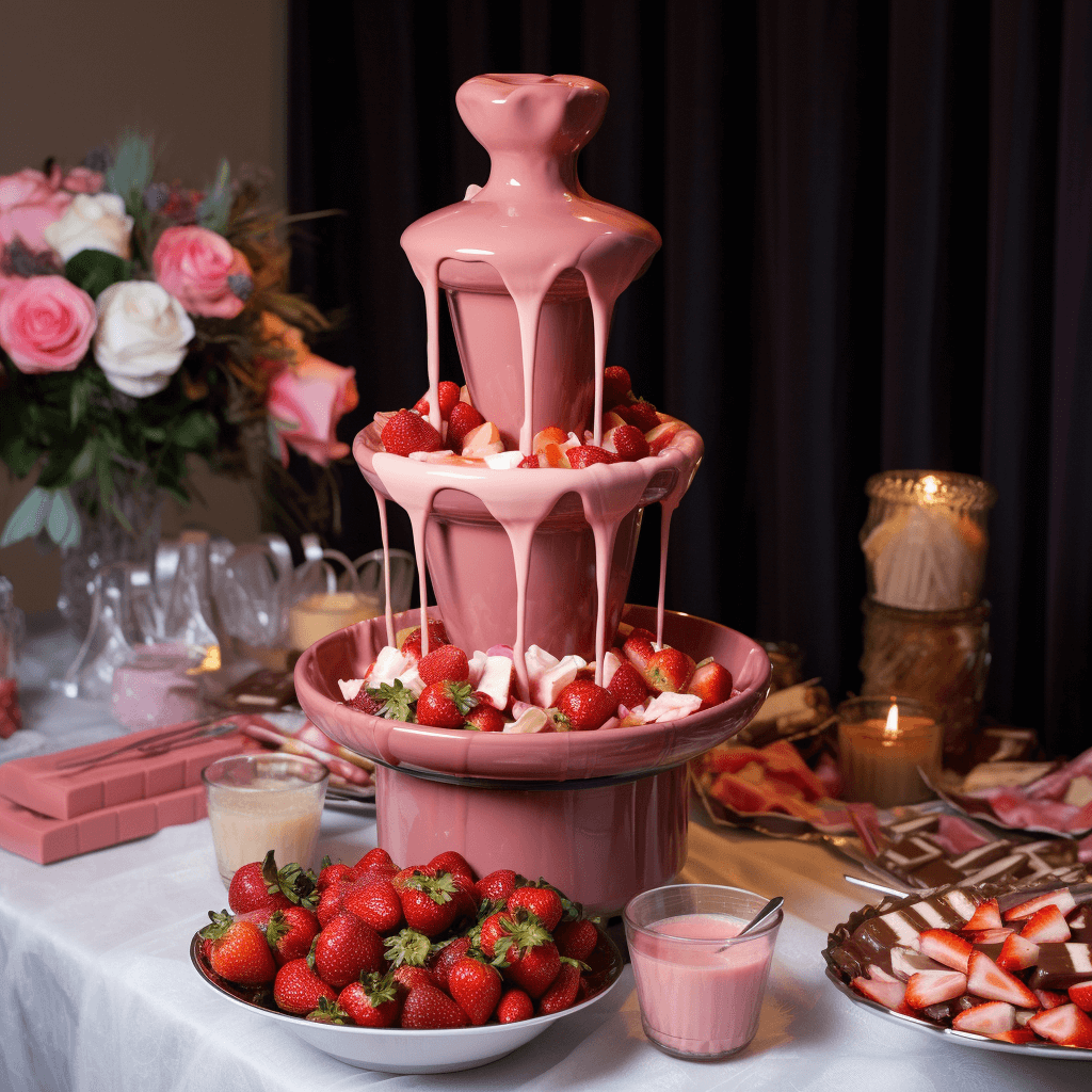 Шоколадный розовый фонтан с клубникой